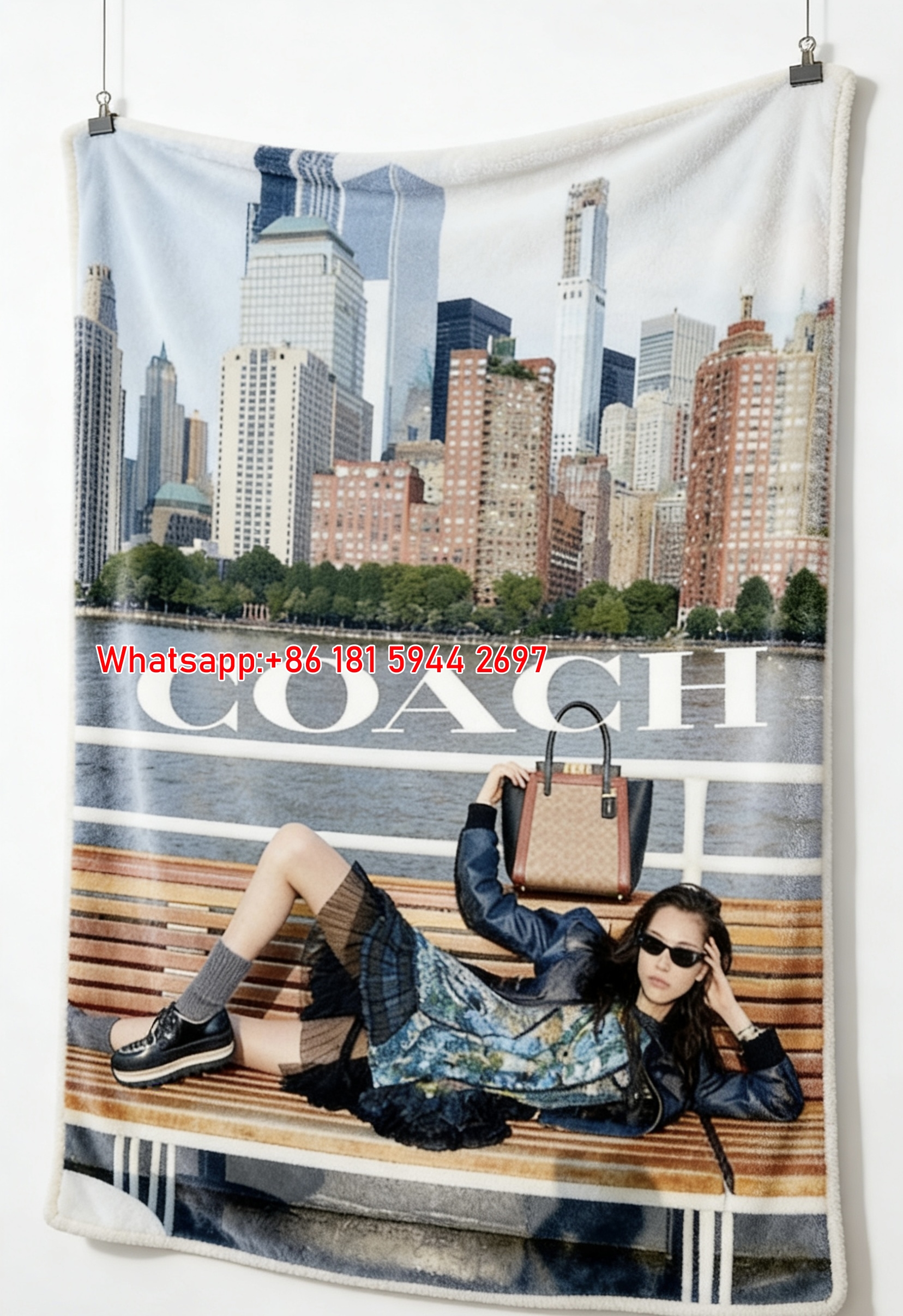 Coach NYC Skyline Print Flannel Fleece Throw Blanket C075